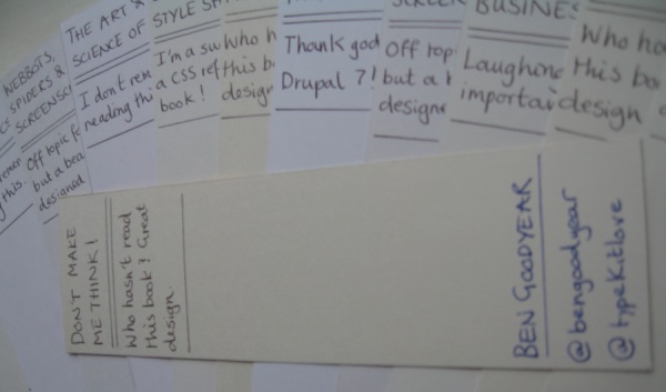 Business bookmarks, the back